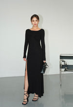 Load image into Gallery viewer, Bustier Twist Slit Maxi Dress in Black
