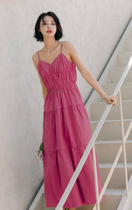 Gathered Tiered Maxi Dress in Pink