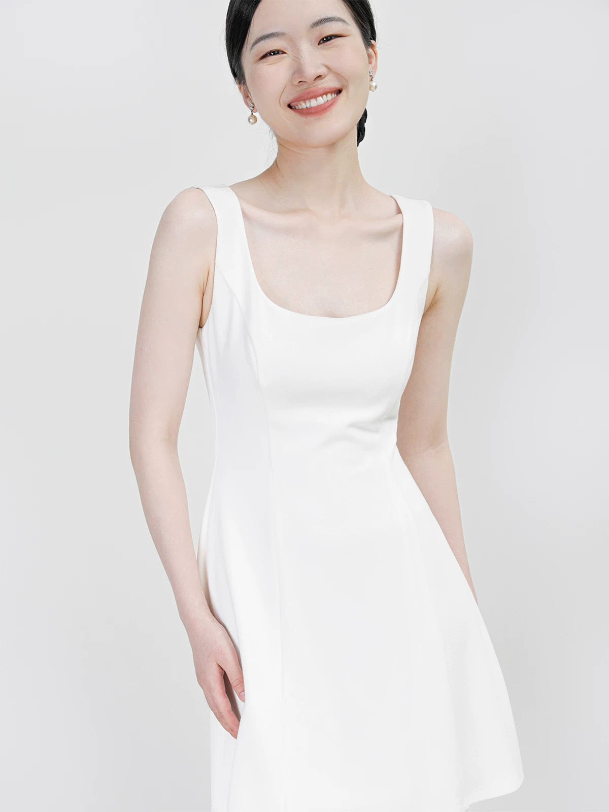 Tailored Stretch Tulip Dress in White