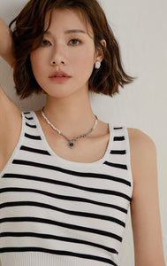 Striped Stretch Tank in White