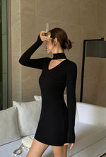 Load image into Gallery viewer, High Neck Cutout Ribbed Mini Dress in Black
