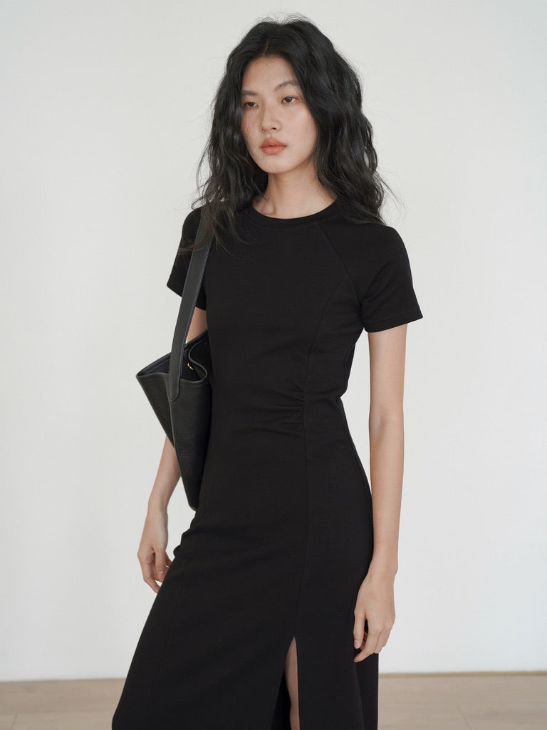 Slit Tee Dress in Black