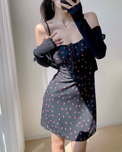 Boysenberry Printed Mini Dress in Black