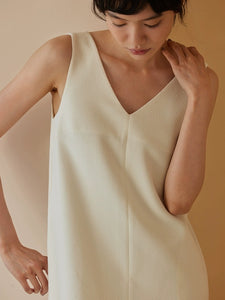 Textured Sleeveless Shift Dress in White