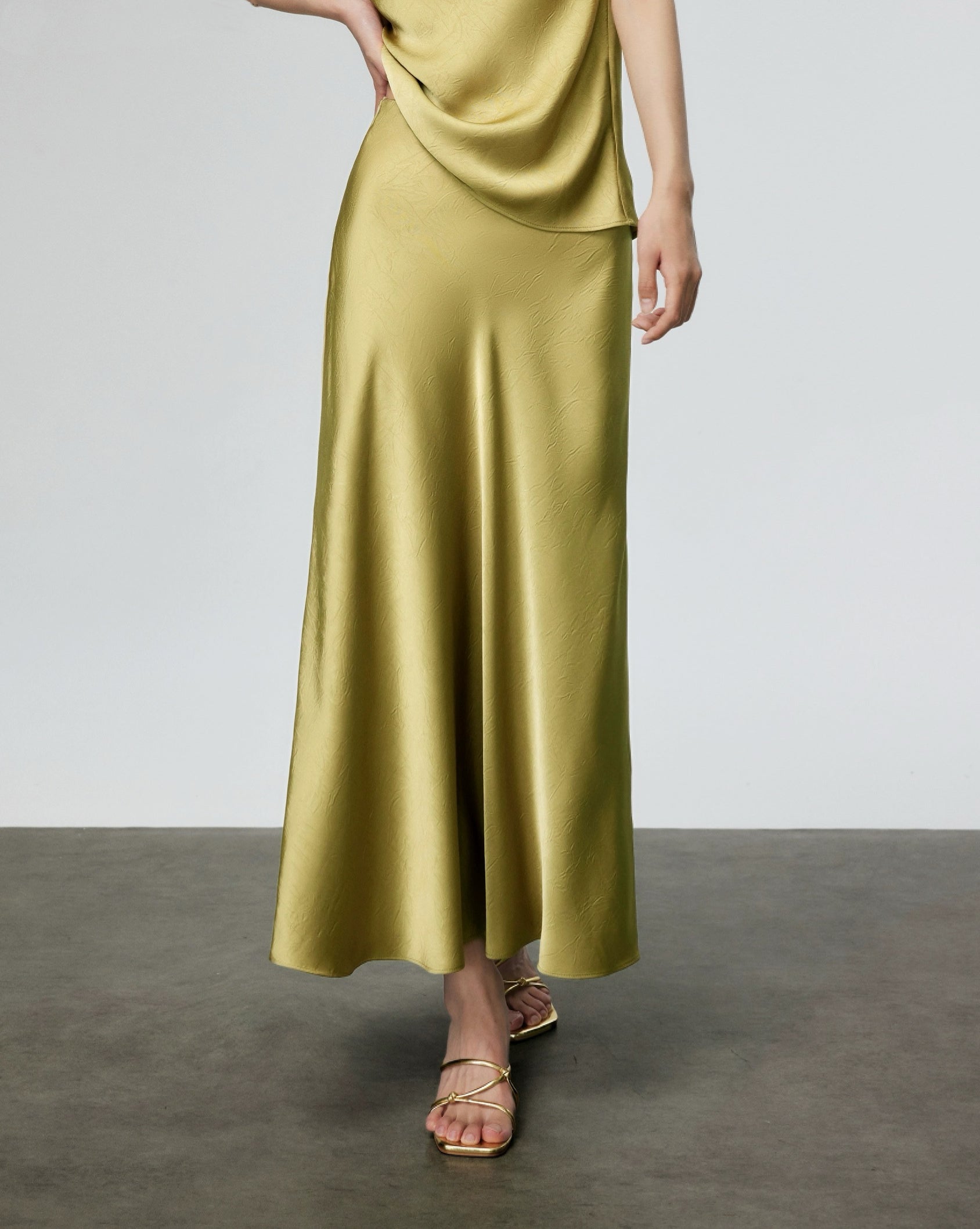 Satin Top + Slip Skirt Set in Yellow