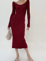 Load image into Gallery viewer, Knitted Ribbed Dress + Tie in Red
