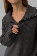 Load image into Gallery viewer, Half Zip Relaxed Knitted Sweater in Grey
