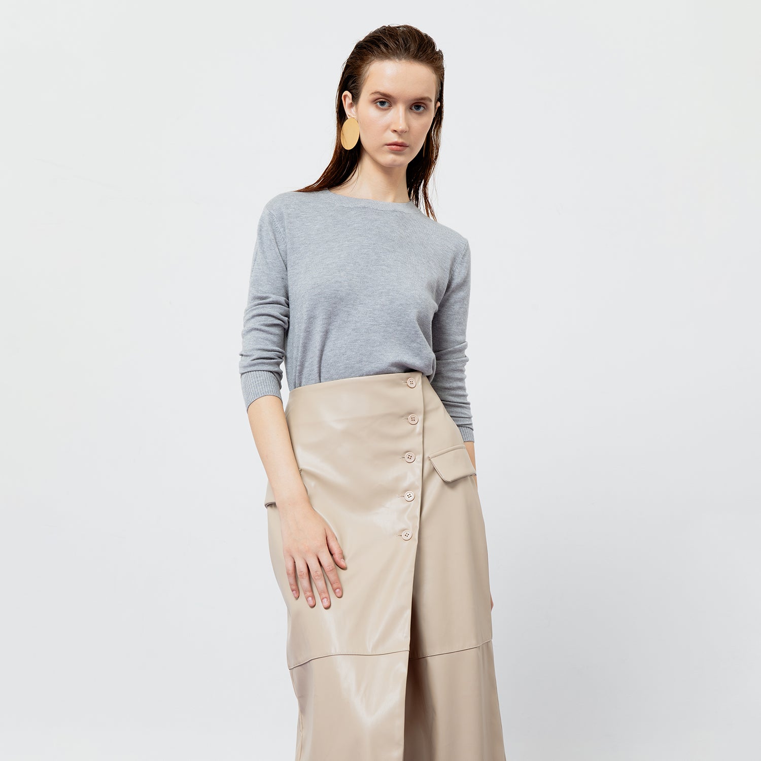 Beatrix Faux Leather Skirt in Creme