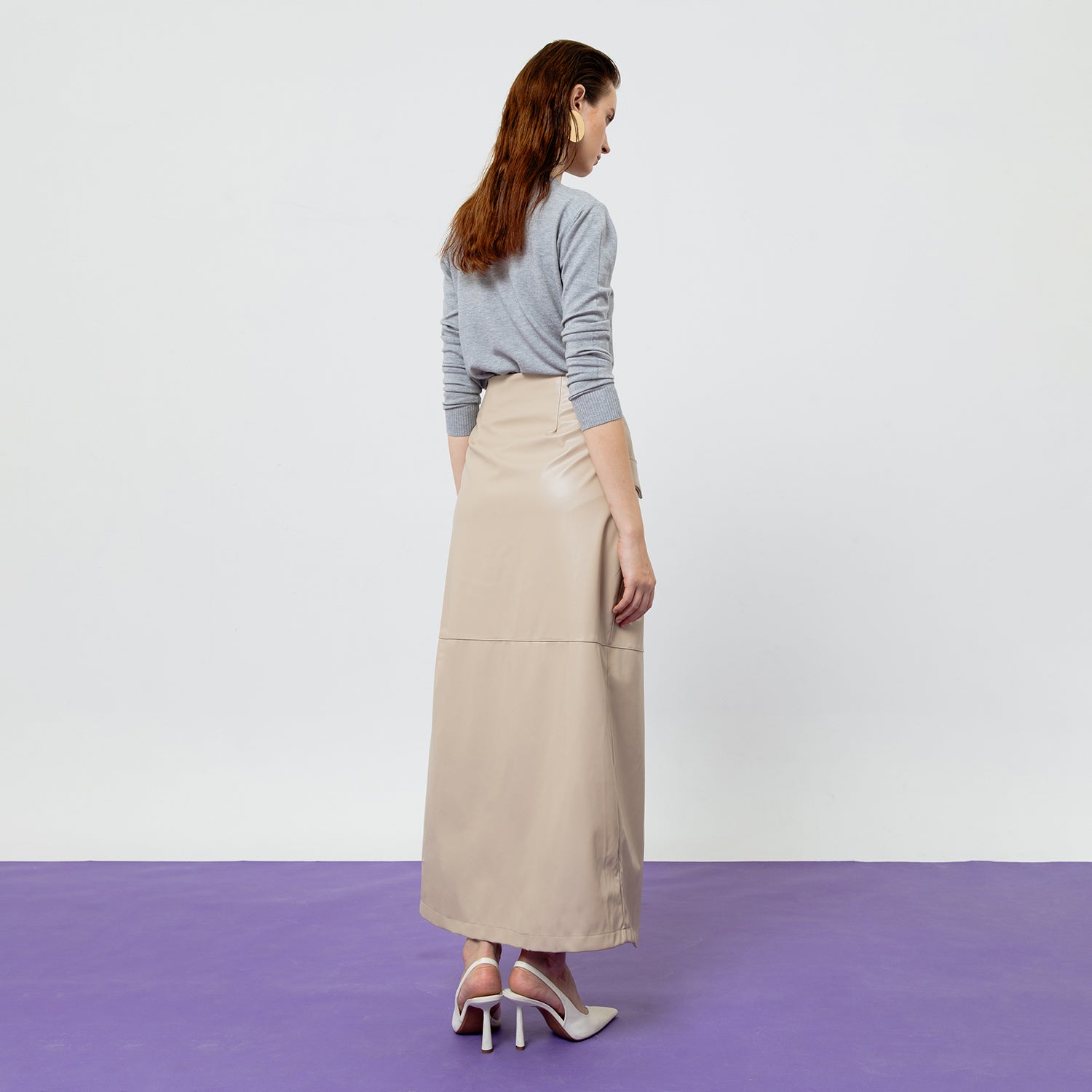 Beatrix Faux Leather Skirt in Creme