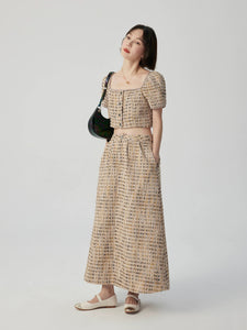 Tweed Cropped Blouse + Maxi Pocket Skirt in Khaki