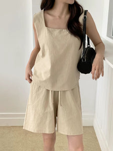 Korean Linen Tank Top + Shorts Set [3 Colours]