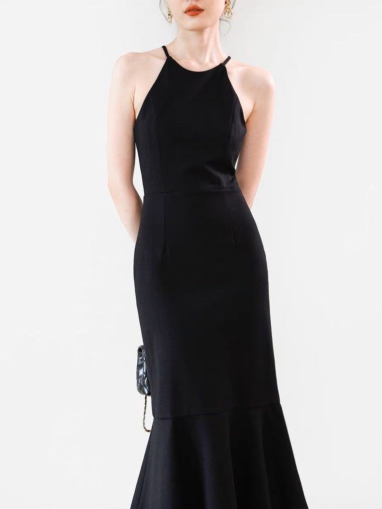 Cami Flute Midi Dress in Black