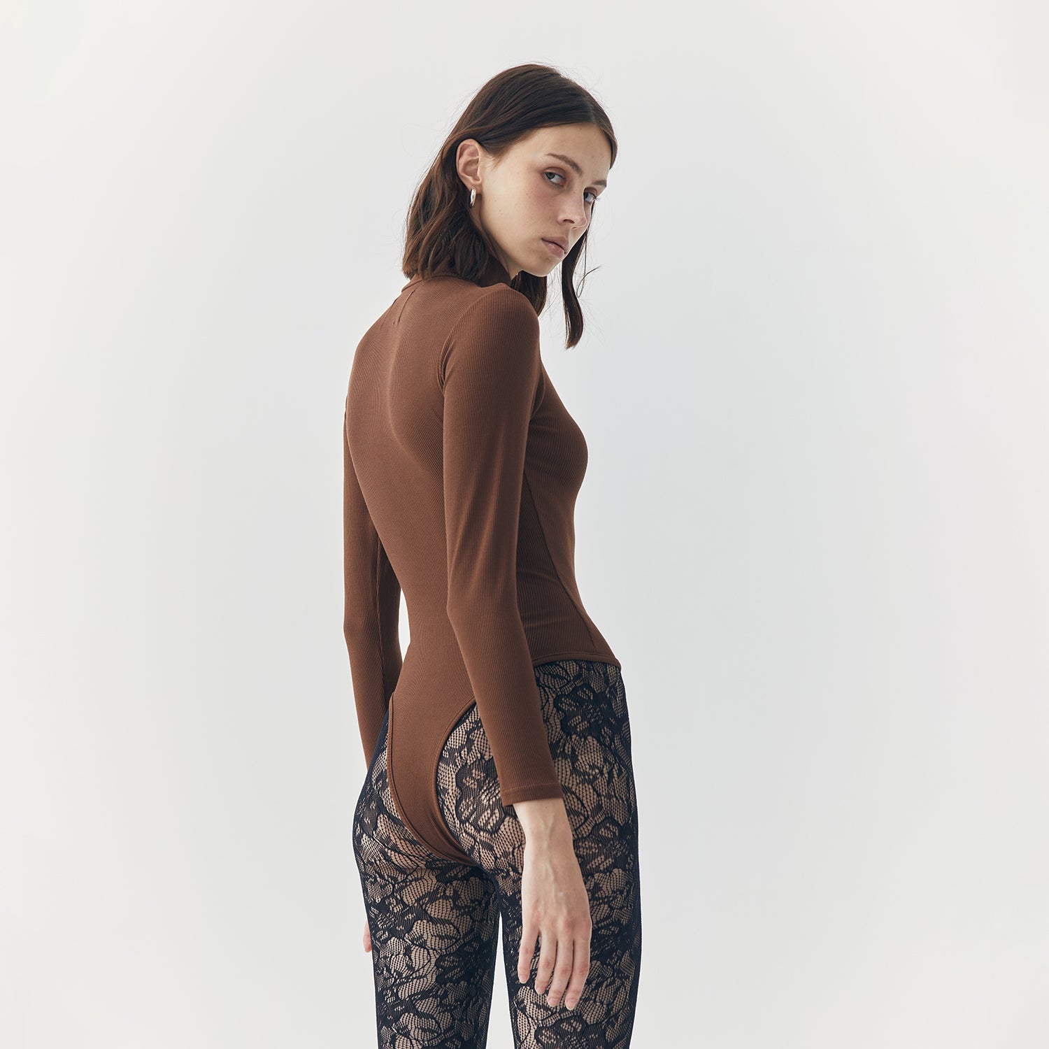 Bree High Neck Bodysuit in Brown