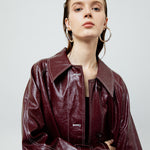 Load image into Gallery viewer, Bria Faux Leather Trench Coat in Maroon
