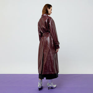 Bria Faux Leather Trench Coat in Maroon