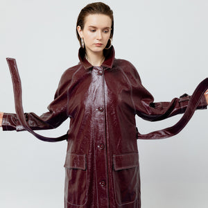 Bria Faux Leather Trench Coat in Maroon