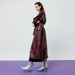 Load image into Gallery viewer, Bria Faux Leather Trench Coat in Maroon
