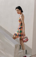 Load image into Gallery viewer, Floral Patchwork Tie Mini Dress in Multi
