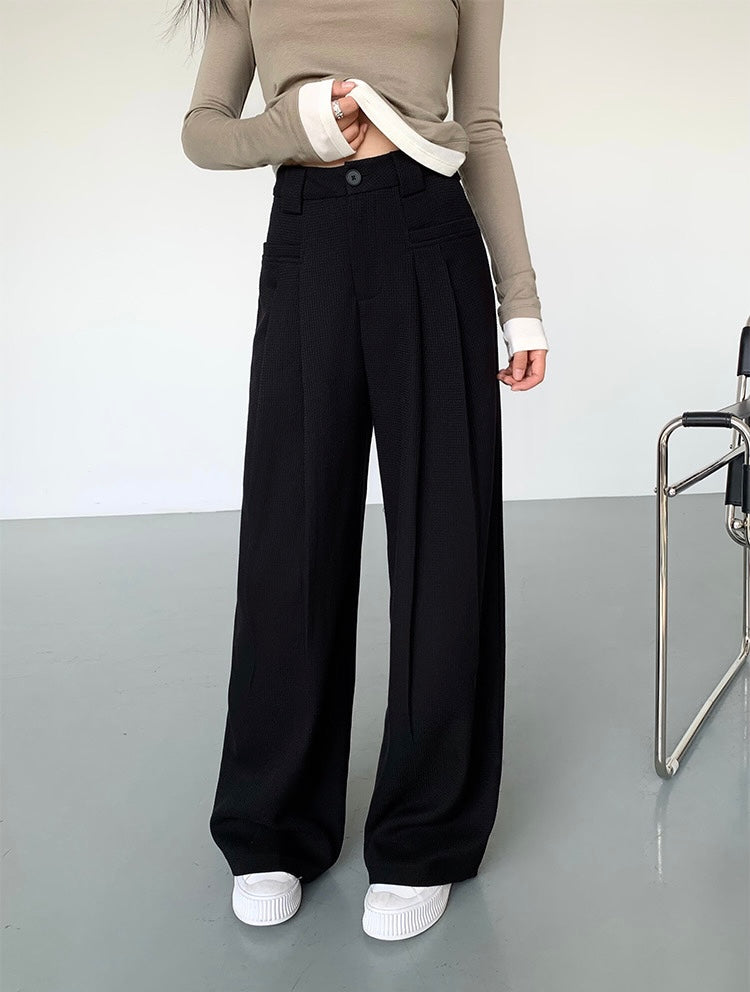 Woven Wide Leg Trousers in Black