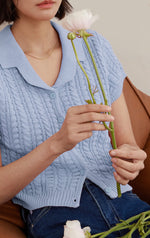Load image into Gallery viewer, Knitted Polo Blouse in Blue
