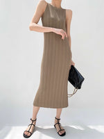 Load image into Gallery viewer, Pleated Tank Midi Dress in Khaki
