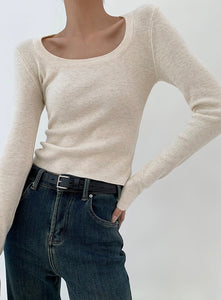 Classic Round Neck Knit Top in Cream