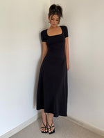 Load image into Gallery viewer, Short Sleeve Flare Maxi Dress in Black

