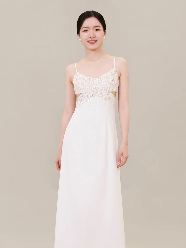 Lace Cutout Maxi Dress in White