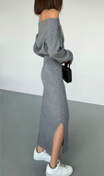 Load image into Gallery viewer, Knitted Slit Skirt in Grey
