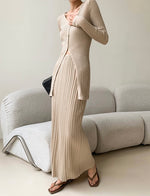 Load image into Gallery viewer, Ribbed Long Split Hem Cardigan in Beige
