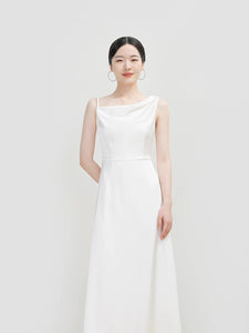 Asymmetric Shoulder Gown in White