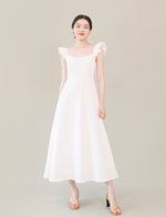 Load image into Gallery viewer, Flutter Sleeve A-Line Dress in White
