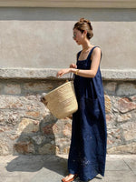 Load image into Gallery viewer, Laser Cut Pocket Maxi Dress in Navy
