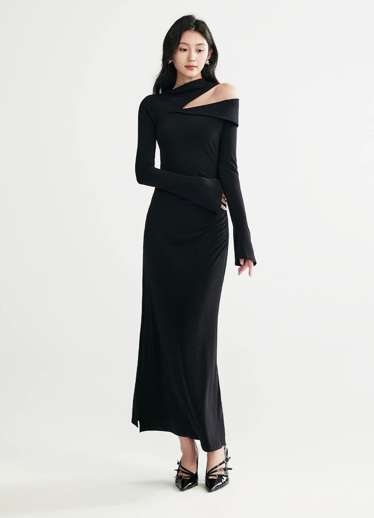 Asymmetric Cutout Maxi Dress in Black