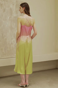 Ombre Drape Wrap Cami Dress in Pink/Yellow