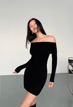 Load image into Gallery viewer, Off Shoulder Mini Bodycon Dress in Black
