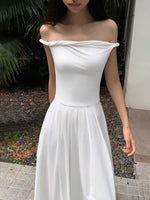 Load image into Gallery viewer, Off Shoulder Twist Pocket Maxi Dress in White
