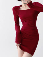 Load image into Gallery viewer, Square Neck Mini Bodycon Dress in Red

