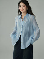 Load image into Gallery viewer, Tencel Sheer Classic Shirt in Blue
