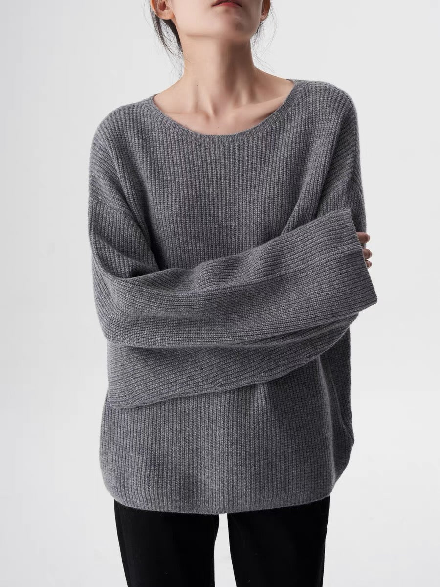 Oversized Wool Knit Sweater in Grey