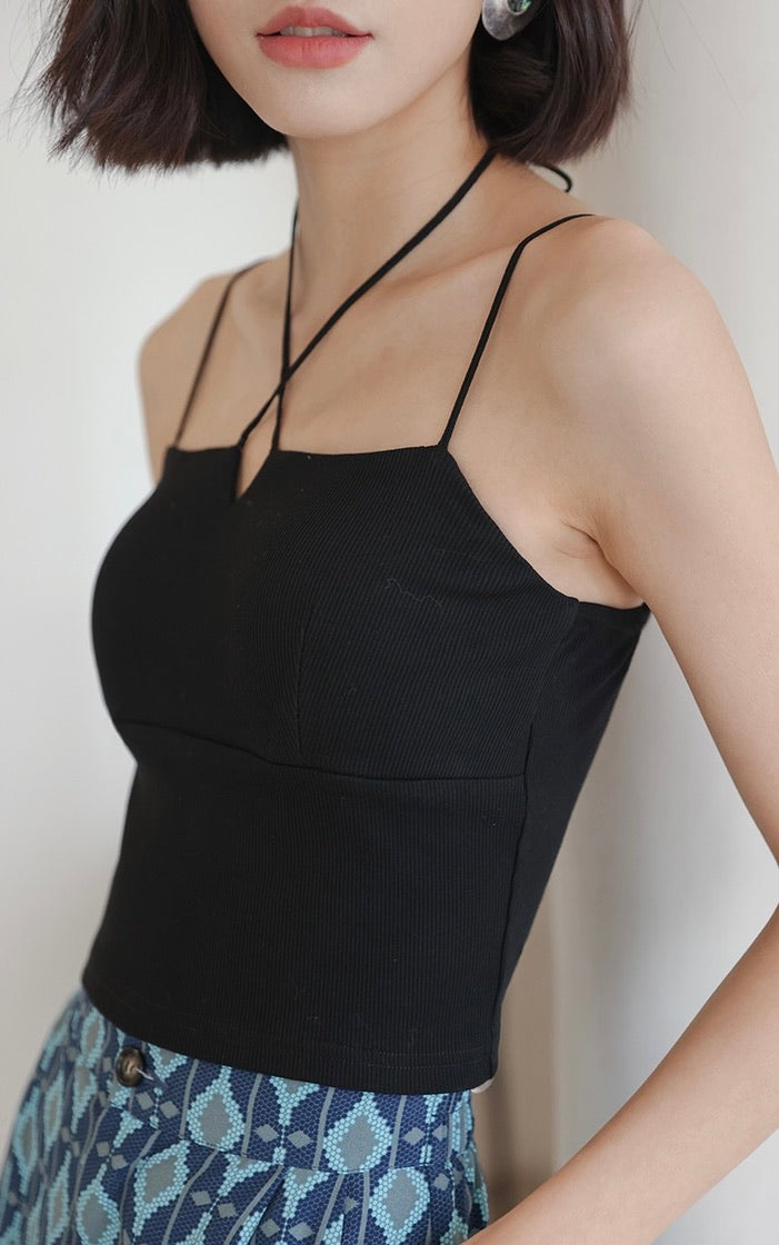 Padded Halter Camisole Top in Black