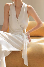 Load image into Gallery viewer, Tencel Wrap Embellished Top // Trousers Set in Cream
