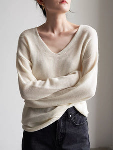 Relaxed Wool Ribbed Sweater in Cream