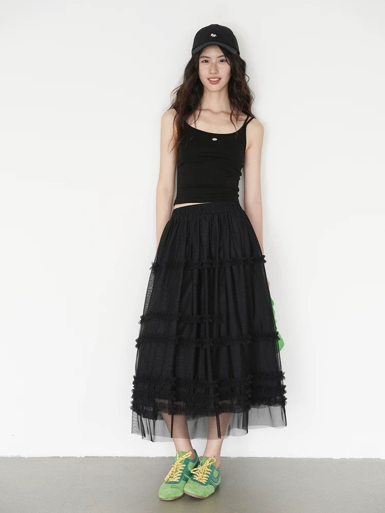 Layered Tulle Skirt in Black