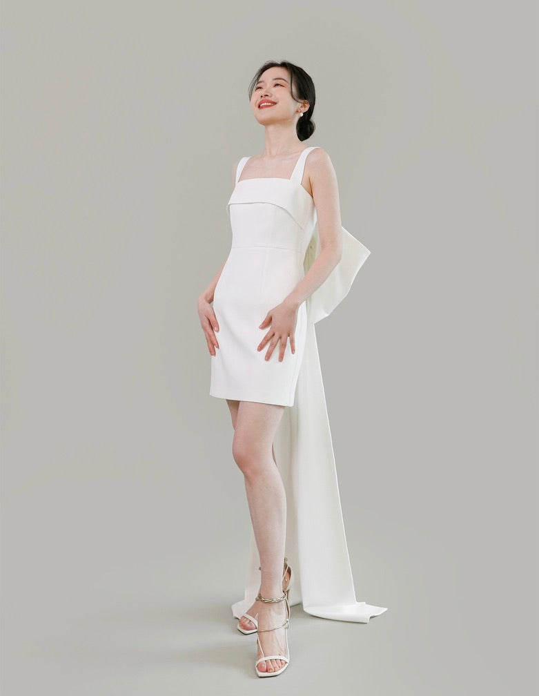 Detachable Maxi Bow Mini Dress in White