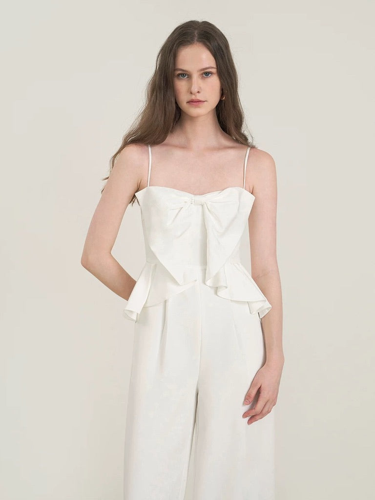 Bow Cami Pocket Maxi Jumpsuit in White