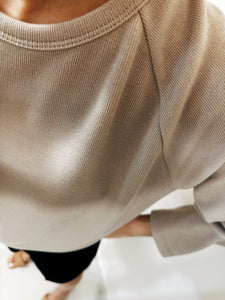 Korean Nocket Comfort Long Sleeve Top in Beige