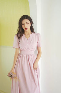 Vintage Scallop Edge Midi Dress in Pink