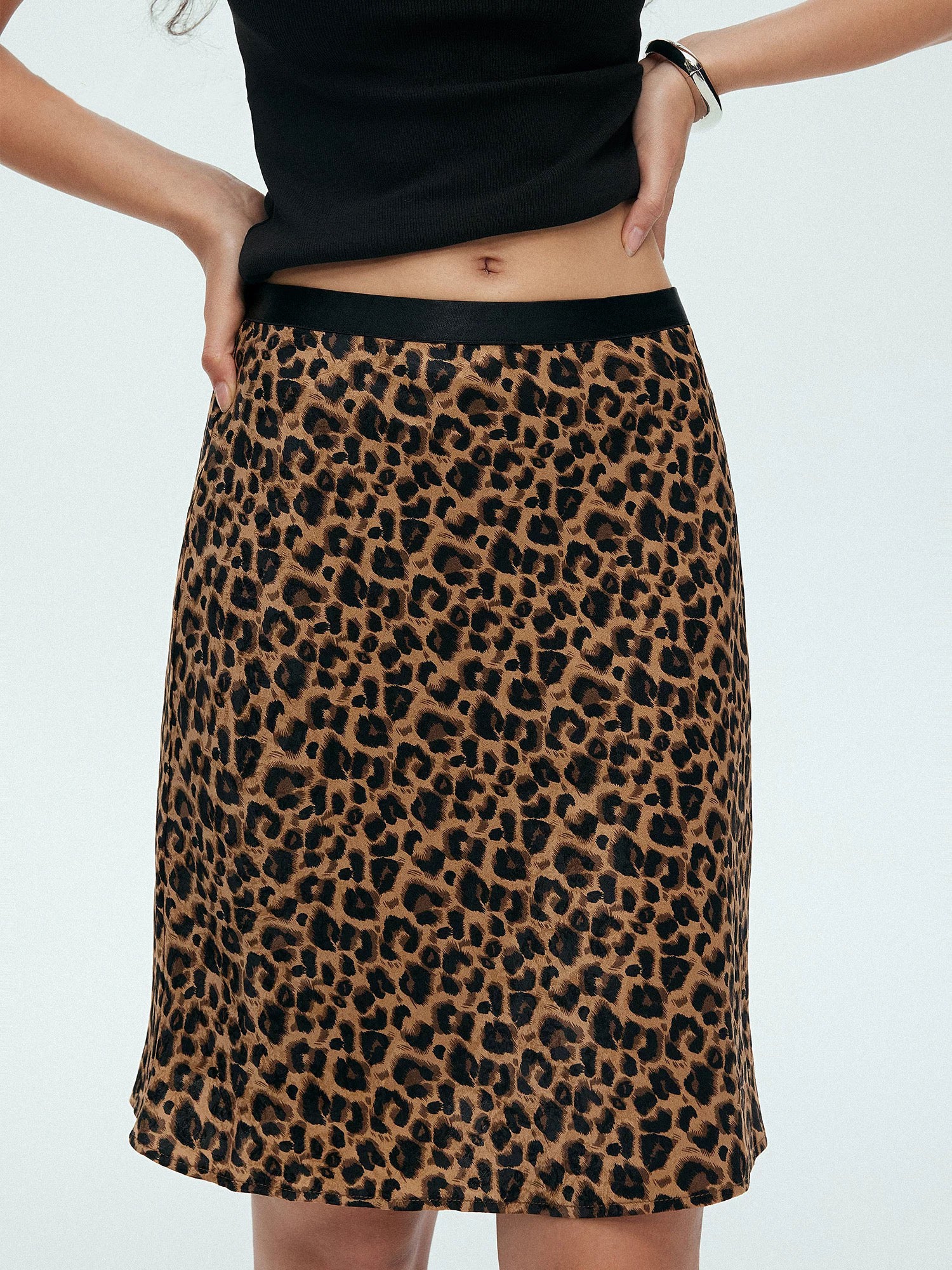 Leopard Print Mid Slip Skirt in Brown