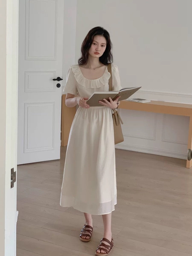 Tencel Short Sleeve Dress in Cream